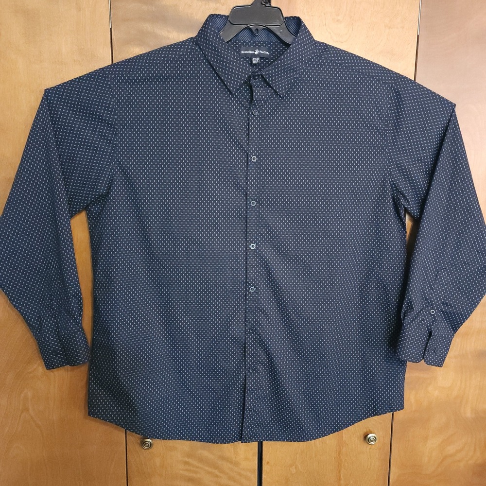 D80 Beverly Hills Polo Club Mens 4XB Navy Blue Geometric Print Button Down Shirt